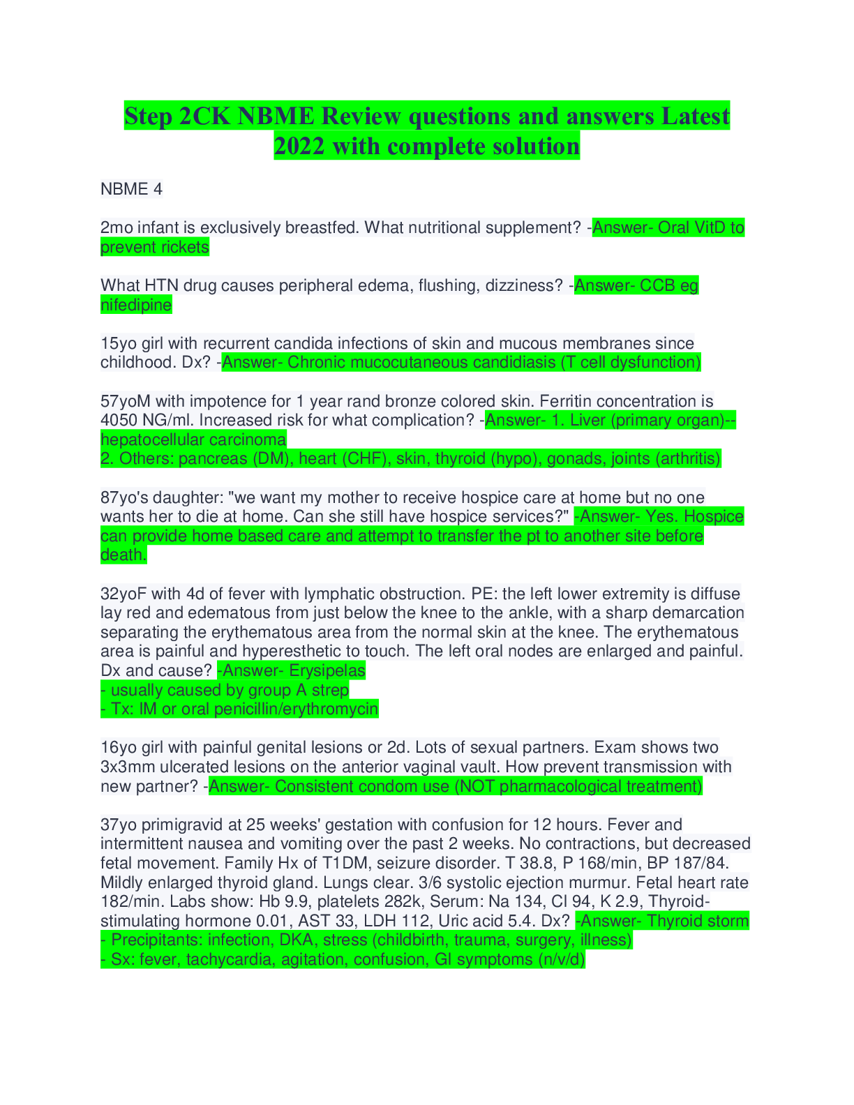 Preview image for Step 2CK NBME Review questions and answers Latest 2022 with complete solution